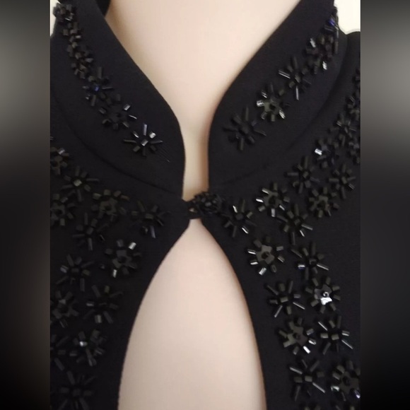 LIZ CLAIBORNE Womens Size 8 Black Beaded Keyhole Neck Tea Length Dress Maxi - Picture 6 of 11